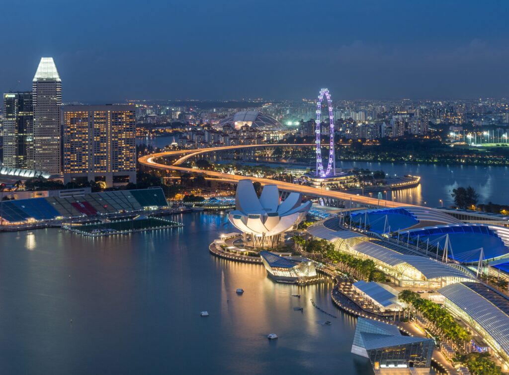 Singapore city skyline aerial view during twilight time