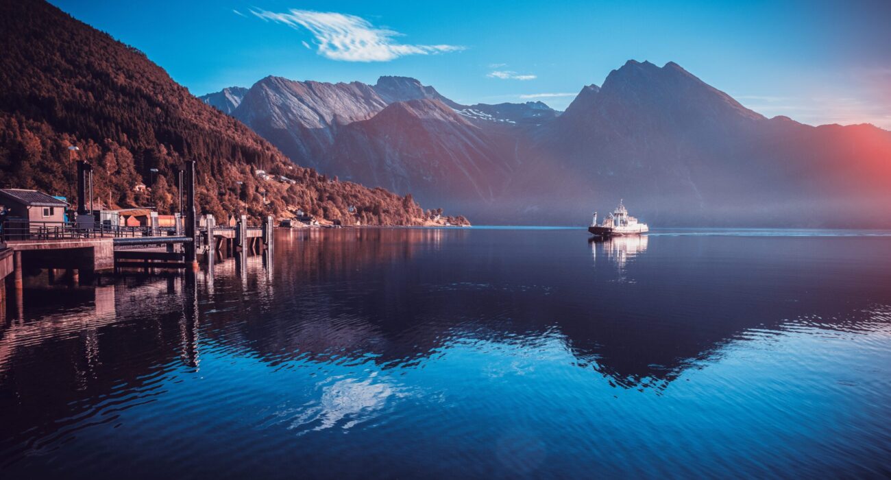 Fjord with ferry