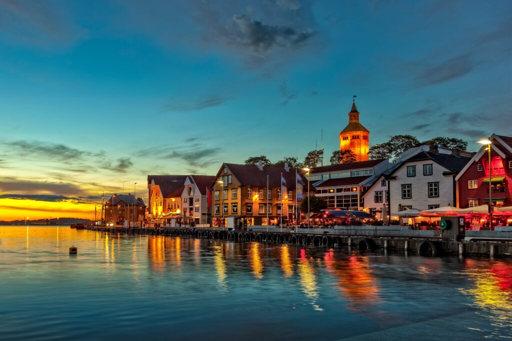 Stavanger at night - Charming town in the Norway.